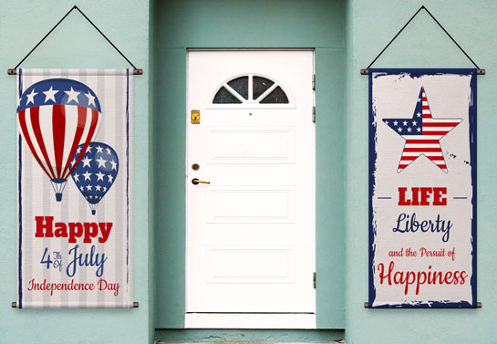 hanging patriotic door decorating idea with 4th of July celebration messages