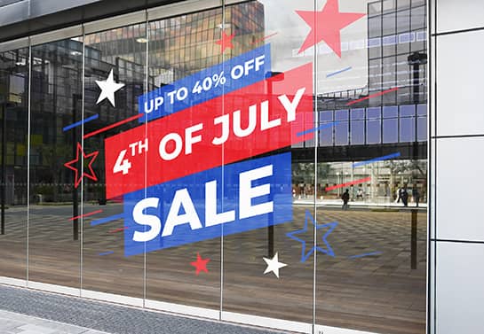 window 4th of July decoration idea displaying 40% sale
