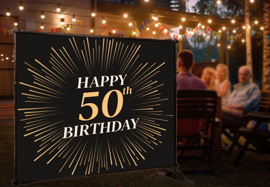 50th birthday banner idea in black and gold