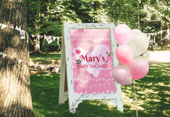 Mary's Baby Shower backyard party decorations