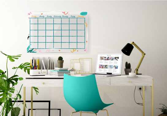creative home office decor with a calendar for notes