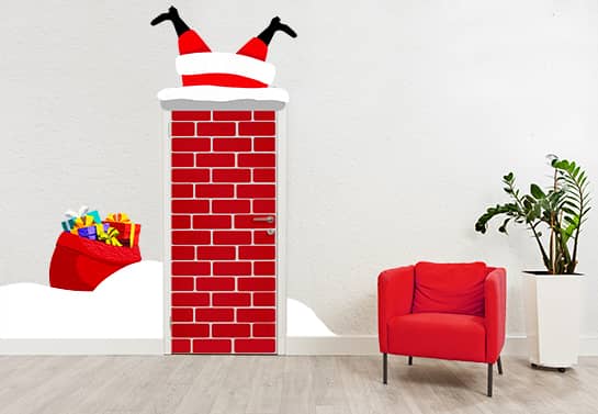 funny Christmas decorating ideas for office door with Santa in Chimney sticker