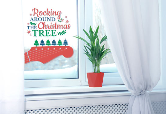 Christmas indoor window decoration idea with song lyrics print