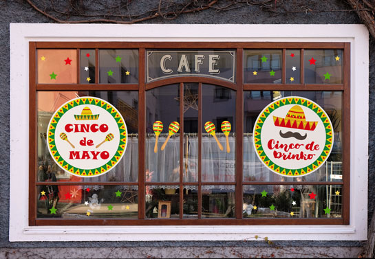 Cinco de Mayo holiday window decorating idea for cafe