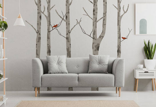 trees cute DIY living room accent wall decor idea