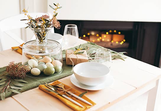 Easter table runner in green color for decorating the table