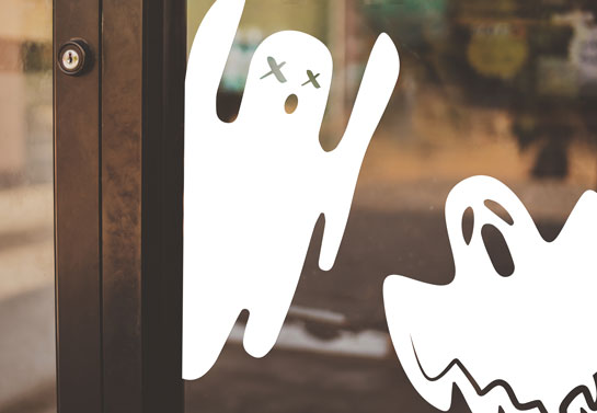 White ghosts cute Halloween window decorations