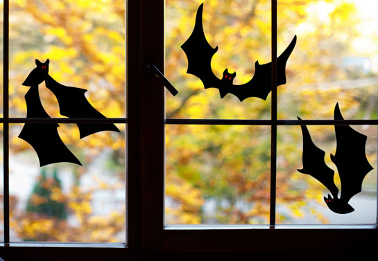 Halloween window decoration with bat shape prints