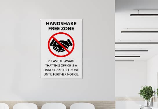 Handshake Free Zone coronavirus safety sign