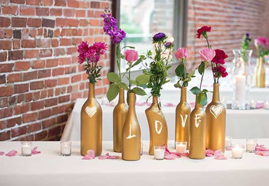 LOVE Valentine decoration idea with wine bottles