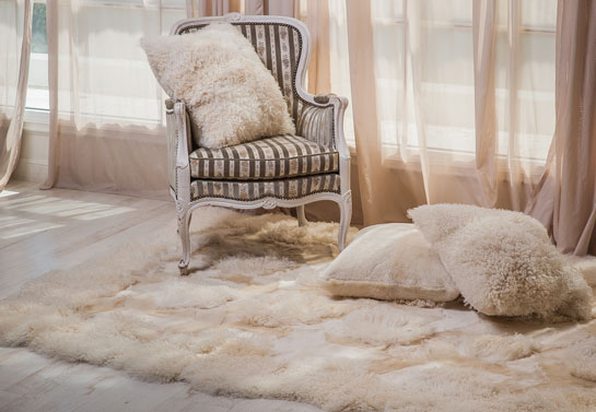 Living room area decorative faux fur rug