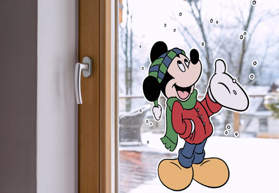 Christmas indoor window decoration idea with Mickey Mouse sticker