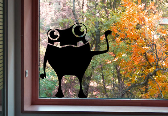 halloween window decoration idea with a monster shape