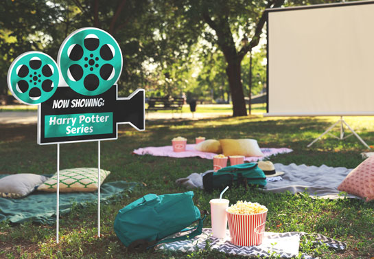 Now Showing outdoor movie night party decor