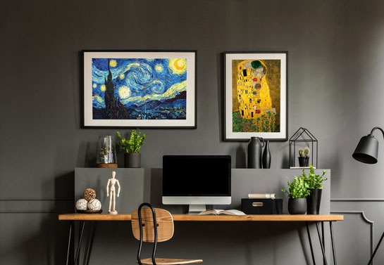 home office artwork idea with famous paintings