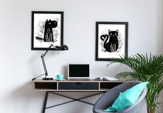 home office art idea with pet pictures