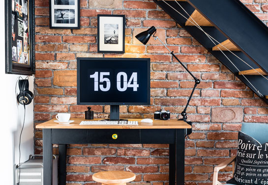 Stone style wall in a rustic home office