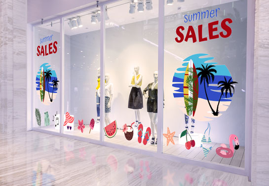 Promotional holiday window decorating idea for summer sales