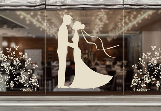 Romantic window decal with a dancing couple