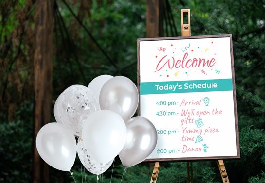 outdoor kids birthday party schedule sign