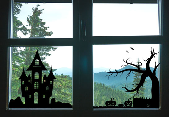 Halloween witch house of horrors window decoration