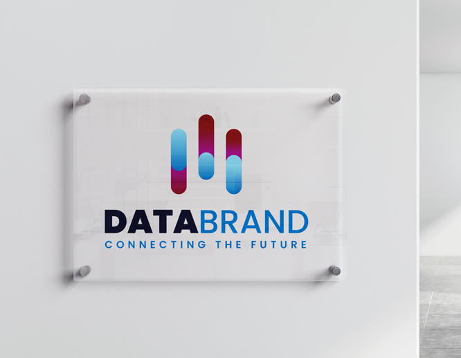 DataBrand Connecting the Future acrylic plaque on the wall with branded elements