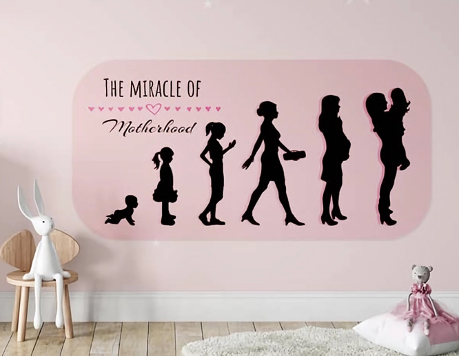 Wall-applied cute Mother's Day sign with an illustration of a growing-up girl