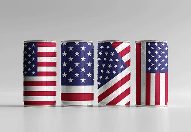 Soda cans depicting the American flag for unique 4th of July decorations