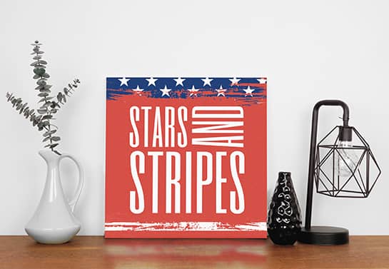 4th of July sign idea displaying the USA flag with star symbols and the word Stripes