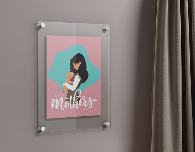 Animated cute Mother's Day sign with an illustration of a mom and her baby