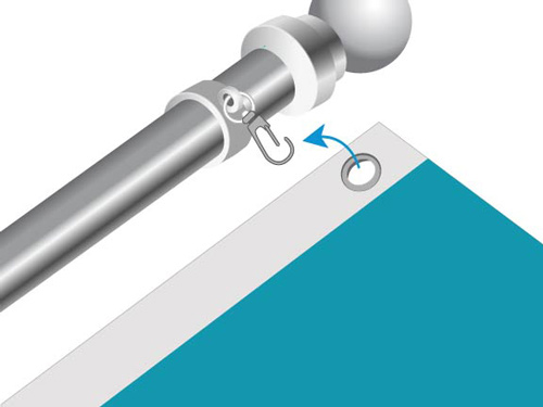 instructions to clip grommets onto flag pole 