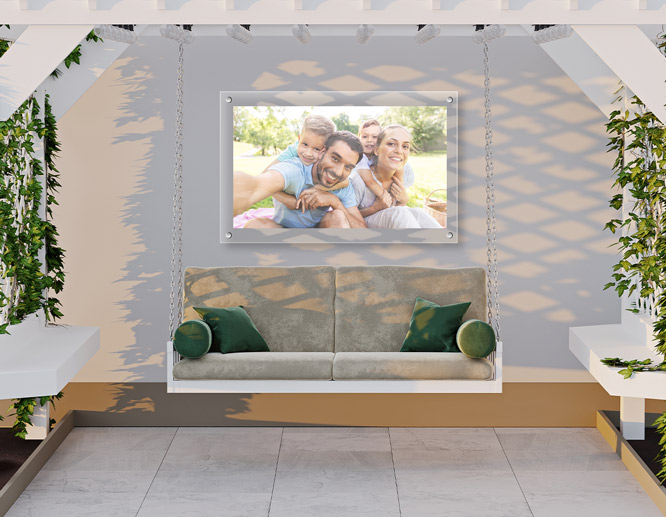 Family-themed acrylic back patio photo decor idea for the wall