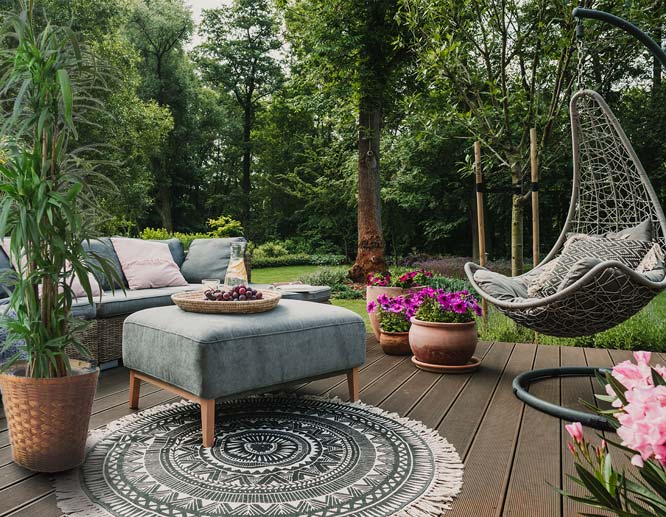 Potted flowers and trees to decorate a back patio