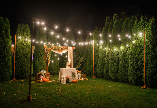 backyard string lights as a  garden wedding decoration idea