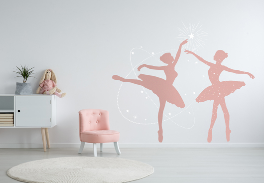 girls bedroom wall idea with pink ballerina graphics