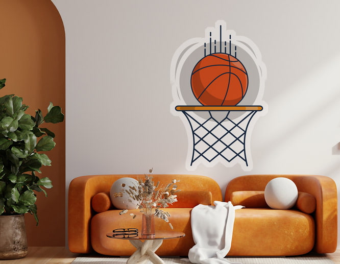 Office large peel and stick wall decal illustrating a basketball hoop set up in the break room