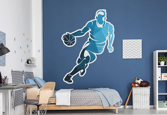 Boys bedroom wall idea with a basketball player graphic print