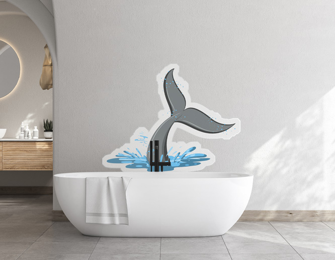 Dolphin bathroom peel and stick wall decal illustrating a tail water splash