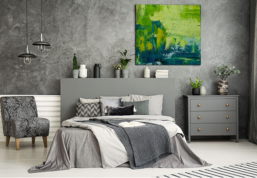 bedroom gradient print decor idea