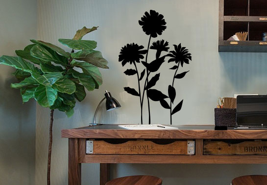 black flowers wall decal for rustic home office decorating