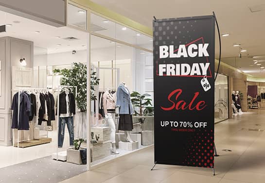 Black Friday sale banner with black and red graphics