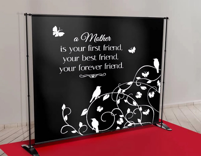 Black Mother's Day backdrop idea with a quote and bird illustrations