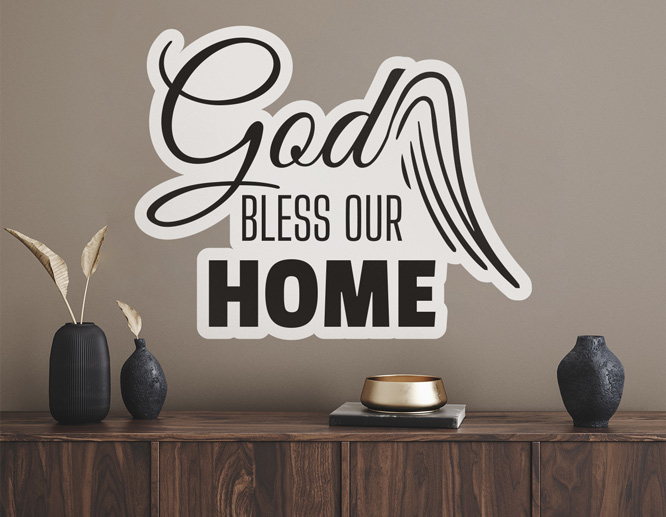 "God bless our home" home wall decal for the grey living room wall