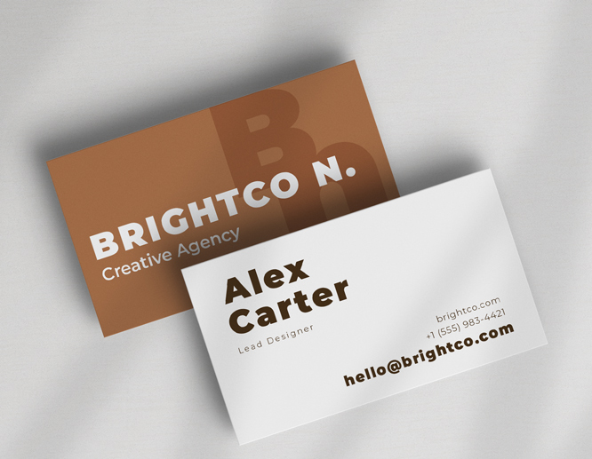 Bold modern business cards with high-contrast colors, strong typography, and a contemporary creative agency design.