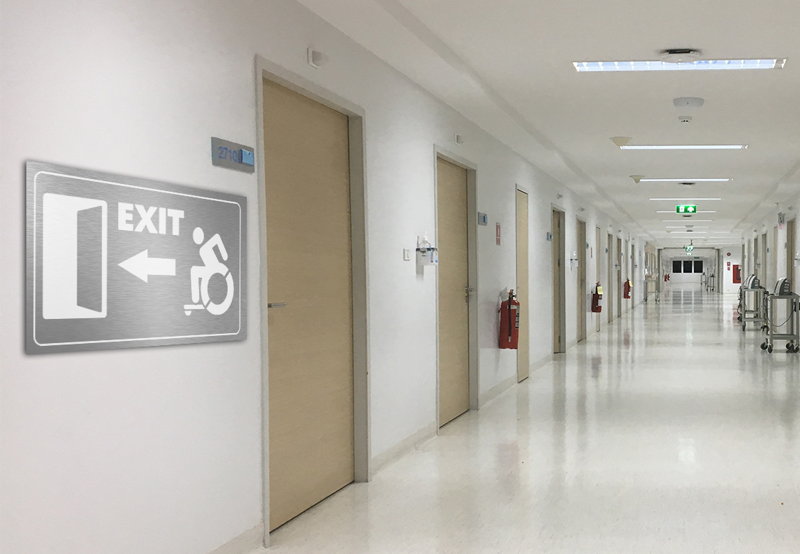 Example of signage used in the hospital for displaying the exit for people with disabilities