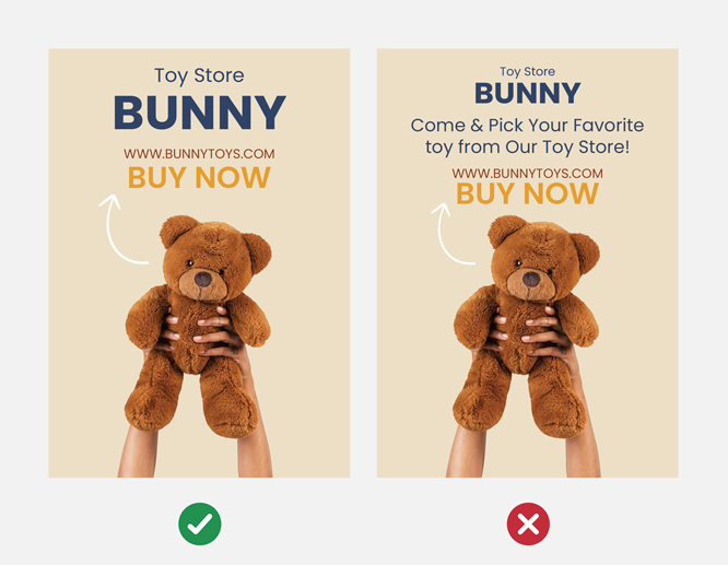 Business signs presenting good and bad calls to action in each example