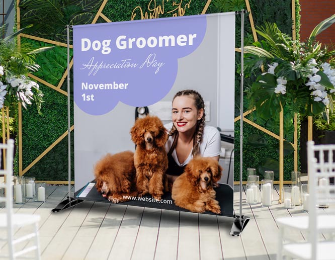 Celebratory dog grooming banner for Pet Groomers Appreciation Day