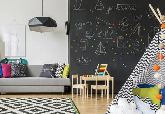 chalkboard painted kids room wall idea with mathematical formulas