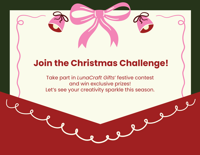 Join the Christmas challenge giveaway program poster with a ribbon and ringing bells.