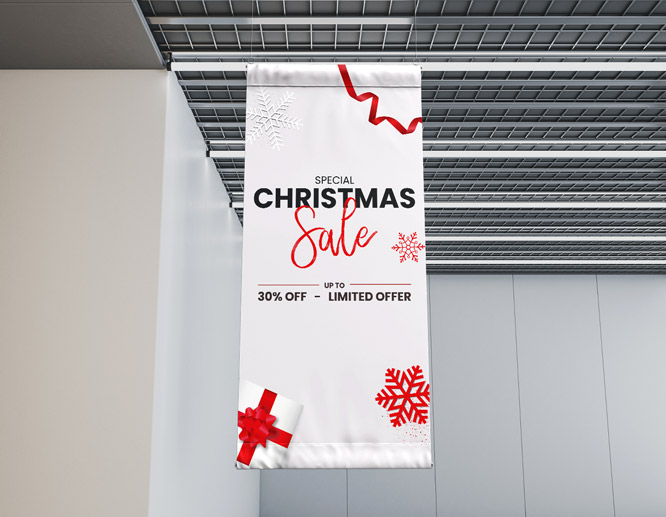 Special Christmas sale fabric banner with limited offer message.